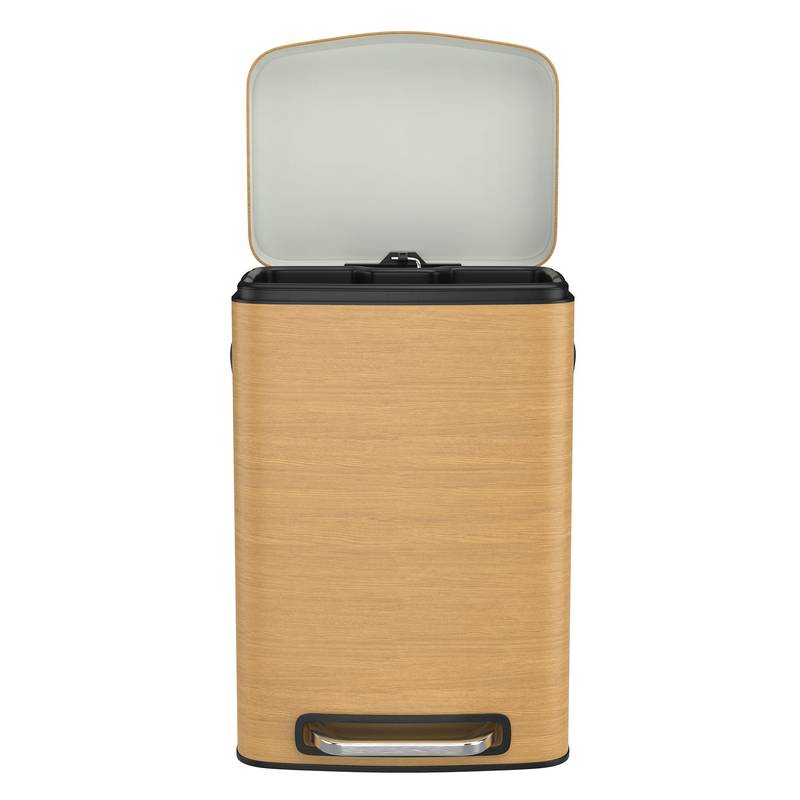 Soft Close Kitchen Trash Can with Wooden Finish