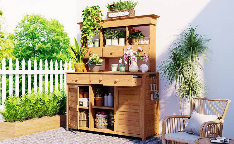 TOPMAX Tall Garden Potting Bench & Storage Station