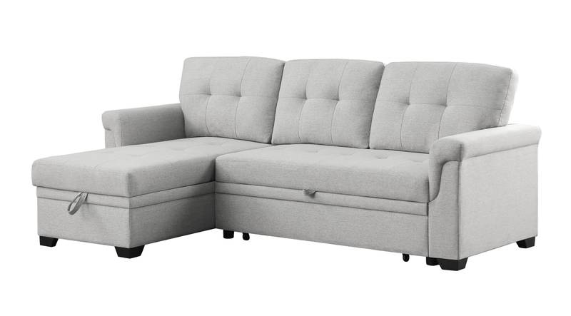 Cozy Reversible Sleeper Sectional with Chaise Storage - Light Gray Linen