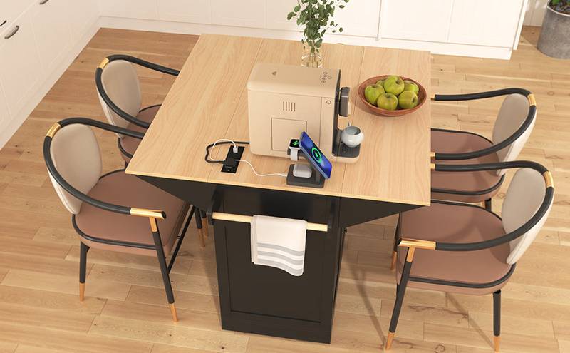 Versatile Kitchen Island Cart with Drop Leaves and Power Outlet