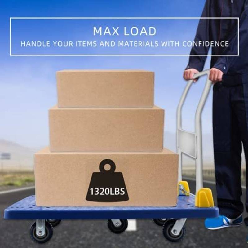 Blue Foldable Platform Truck with Swivel Wheels