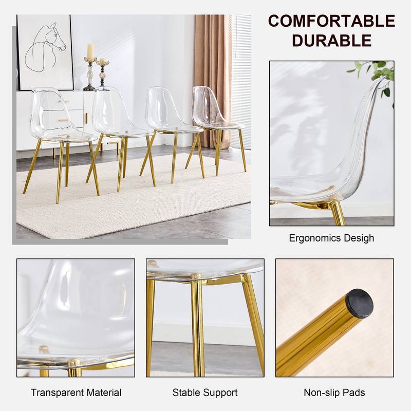 Chic Crystal Dining Chairs - Set of Four with Gold Legs