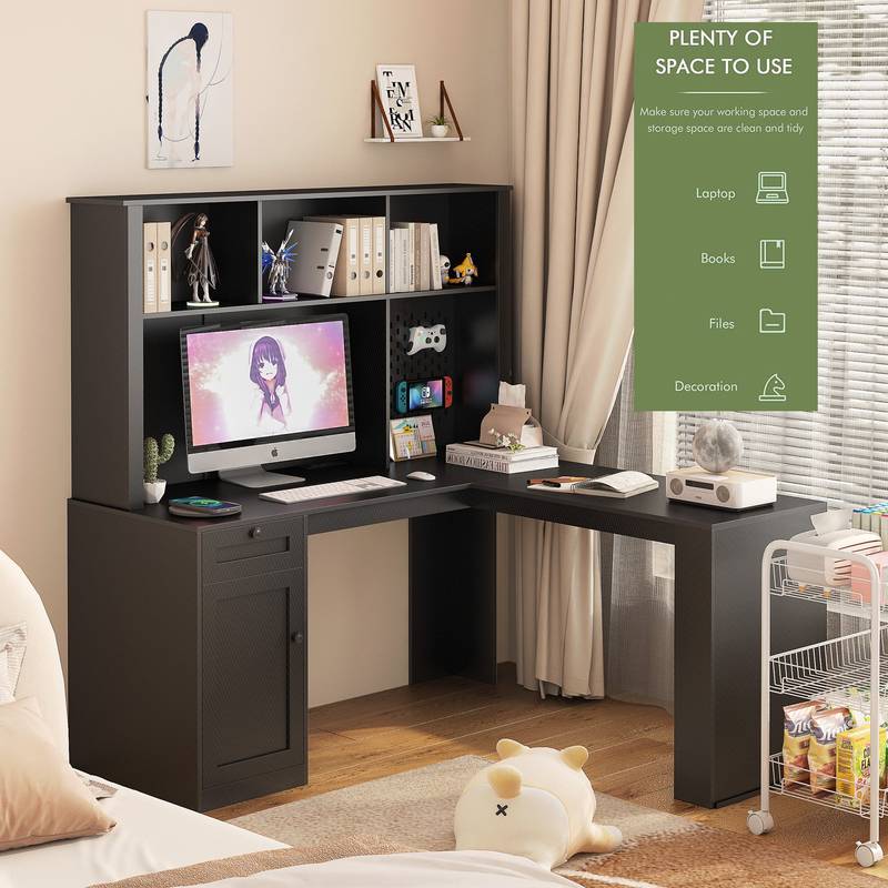 Sleek L-Shaped Desk with Charging and Storage