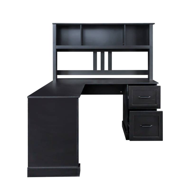 Chic Antiqued Black Home Office Desk with Hutch