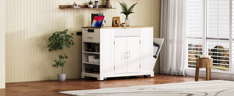Chic Kitchen Island with Hidden Trash & Storage Solutions