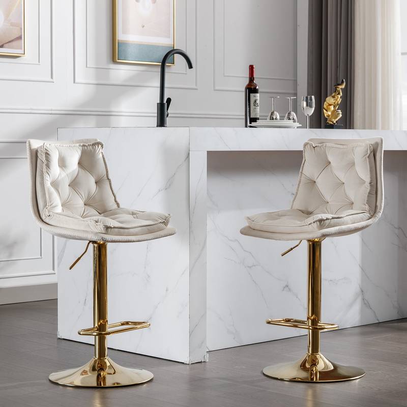 Velvet Swivel Bar Stools with Chrome Shine