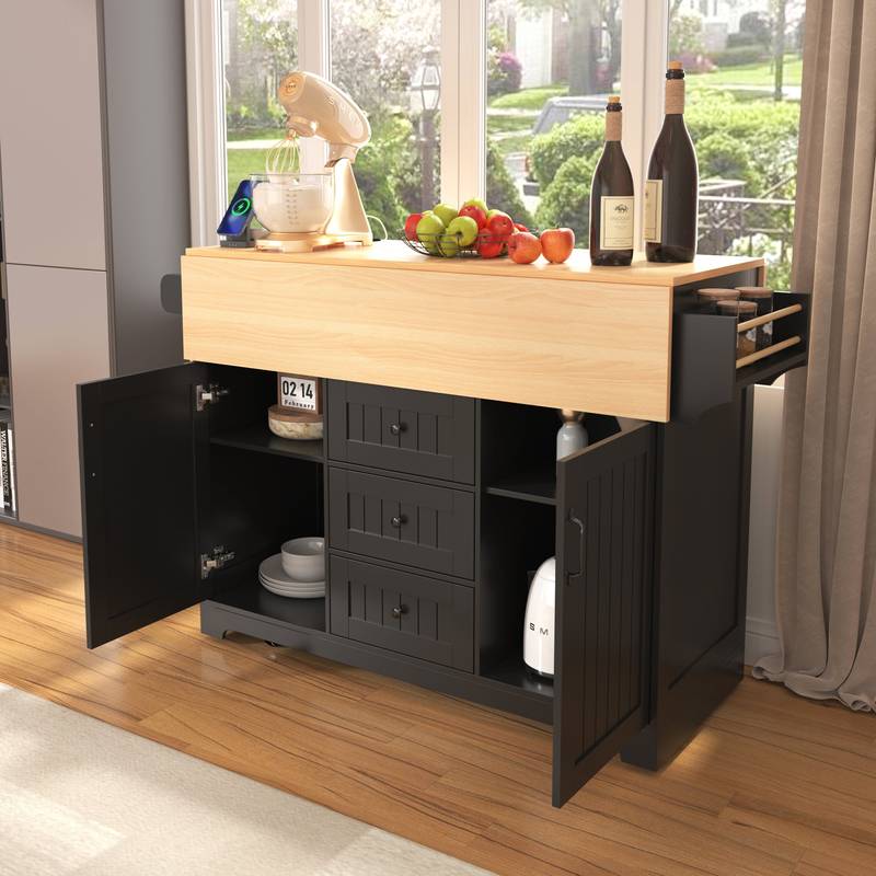 Versatile Kitchen Island Cart with Drop Leaves and Power Outlet