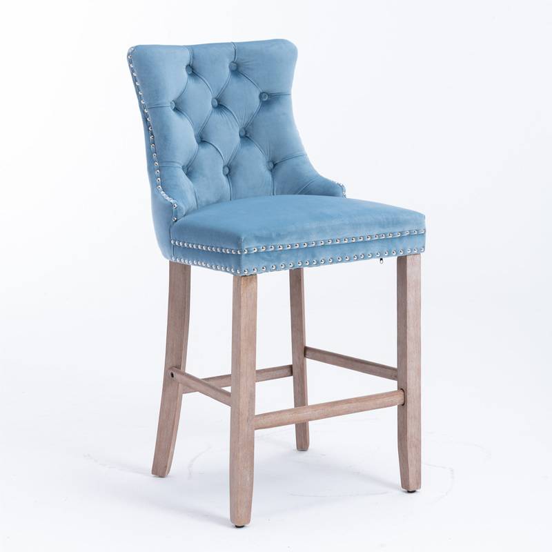 Chic Velvet Barstools with Tufted Detail - Set of Two (Light Blue)