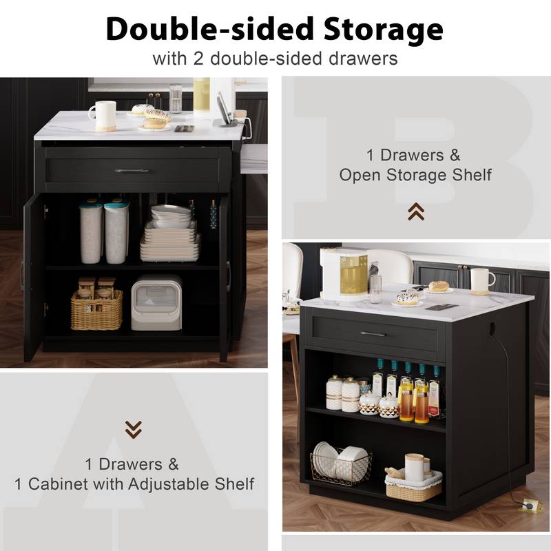 Stylish Expandable Kitchen Island with Storage and Power Outlet