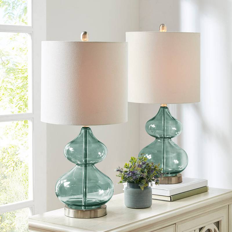 Sleek Ellipse Glass Table Lamps - Set of Two