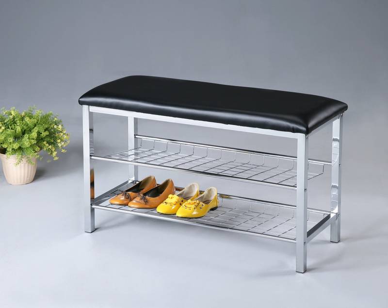 Chic Metal Shoe Bench with Luxe Black Seat