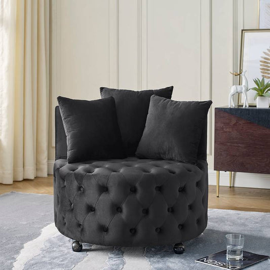 Cozy Velvet Swivel Chair with Tufted Design and Plush Pillows