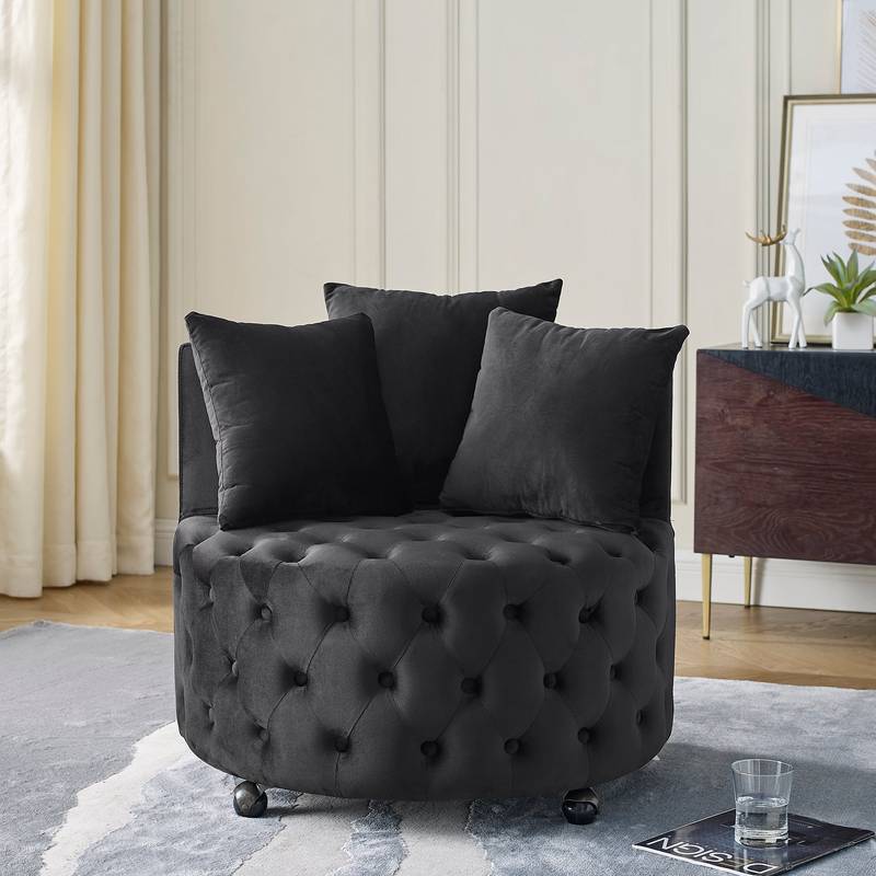 Cozy Velvet Swivel Chair with Tufted Design and Plush Pillows