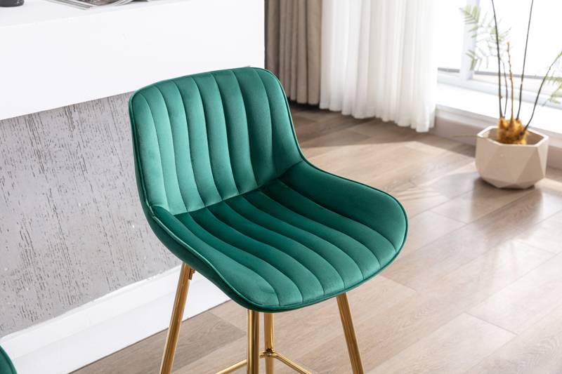 Chic Green Velvet Bar Stools with Gold Legs - Set of Two