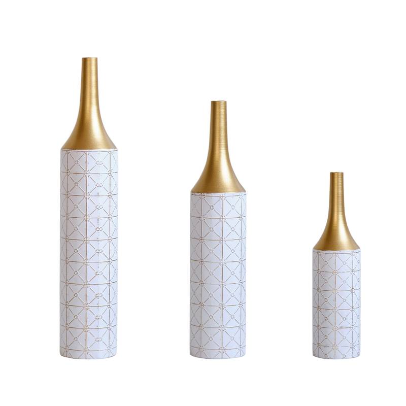 Gorgeous White Metal Vase Trio