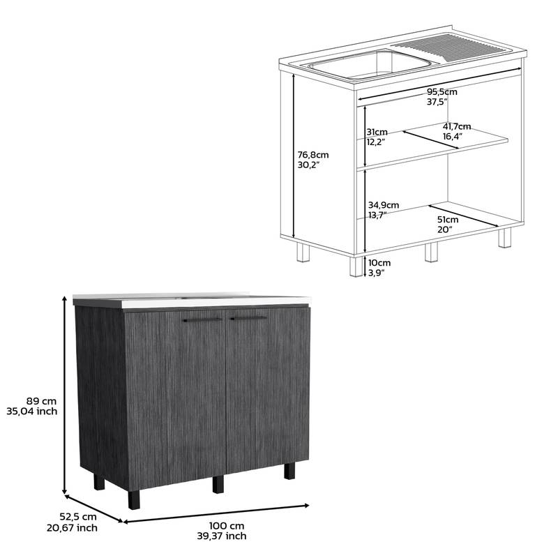 Smoky Oak Utility Cabinet with Stainless Steel Top