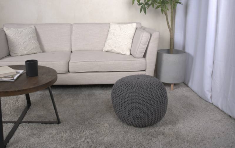 Navy Knitted Cotton Pouf