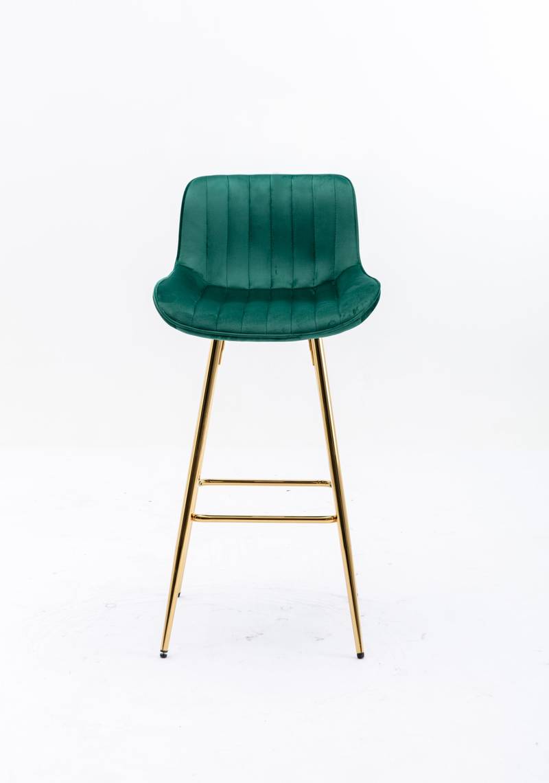 Chic Green Velvet Bar Stools with Gold Legs - Set of Two