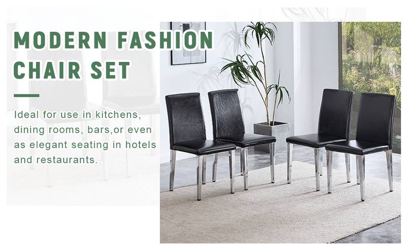 Sleek Black Backrest Chairs with Silver Legs - Modern Minimalist Chic!