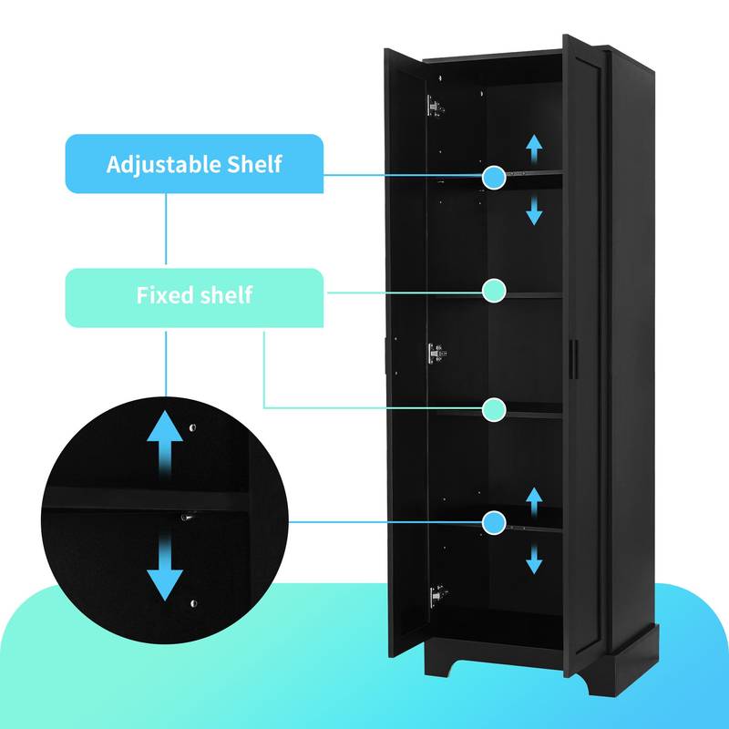 Versatile Black Storage Cabinet with Adjustable Shelves