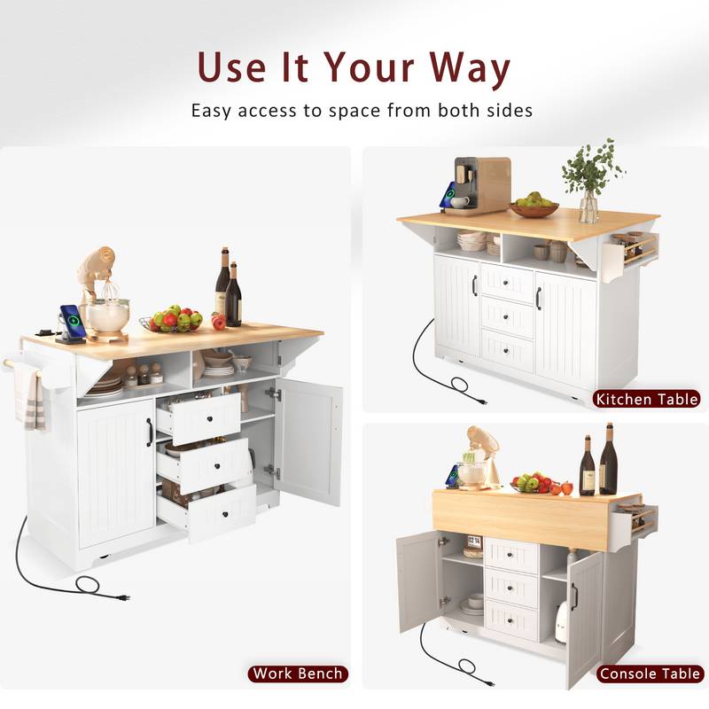 Stylish Rolling Kitchen Island with Drop Leaves and Storage