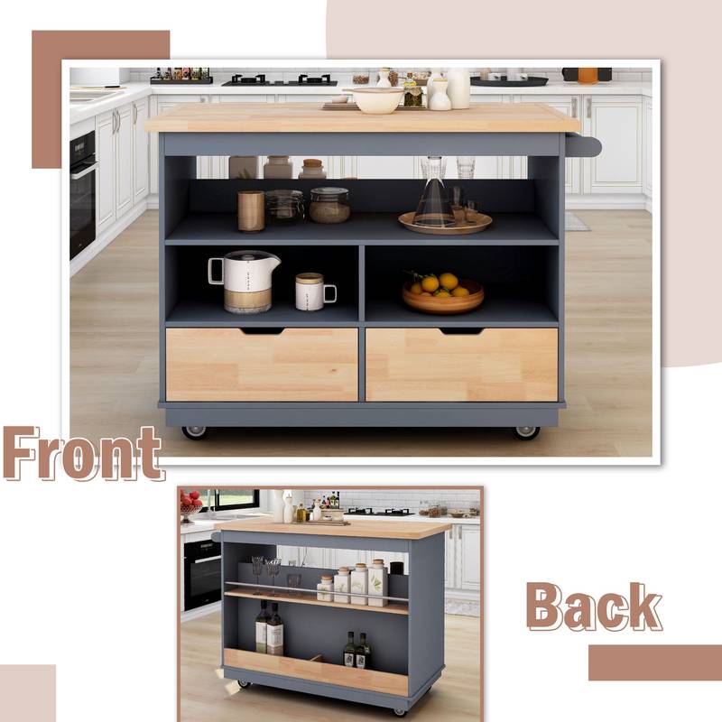 Cozy Kitchen Rolling Island with Storage & Wine Rack
