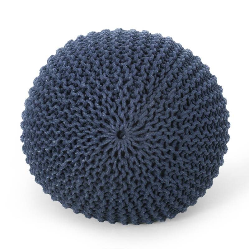 Navy Knitted Cotton Pouf