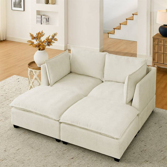 Cozy Cloud Loveseat with Ottomans - Modern Chenille Sleeper for Any Space
