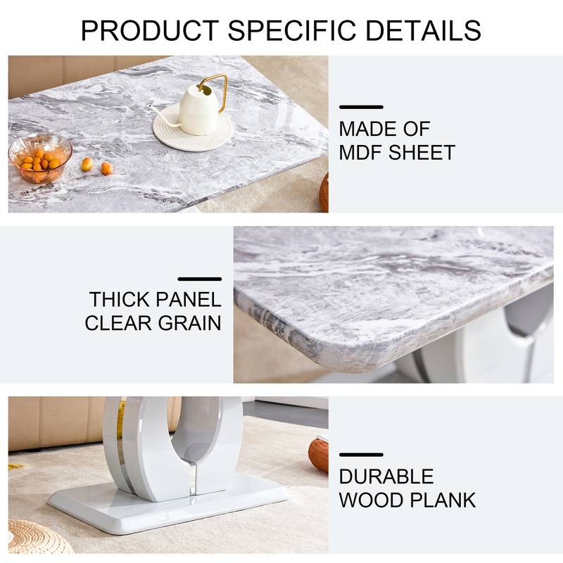 Elegant Gray Marble Coffee Table with Silver Accents