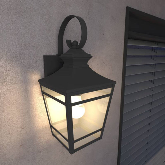 Sleek Black Outdoor Wall Sconce with Clear Glass