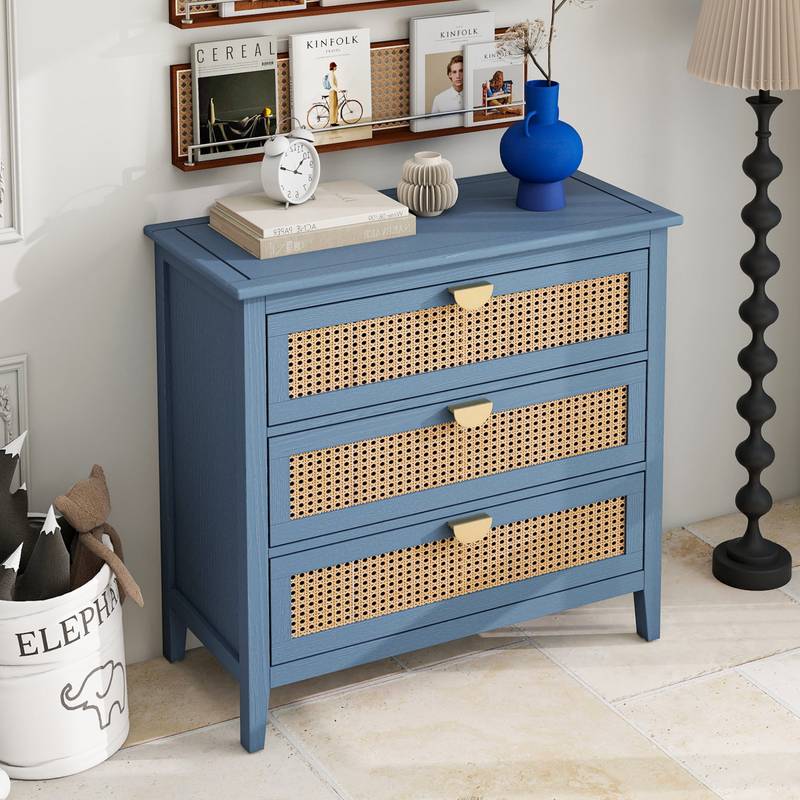 Woven Rattan 3-Drawer Storage Cabinet