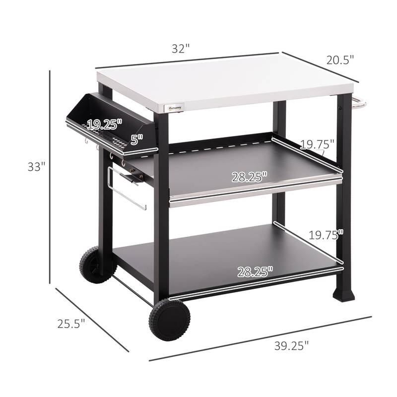 Outsunny Versatile Grill Cart with Stainless Steel Top and Wheels