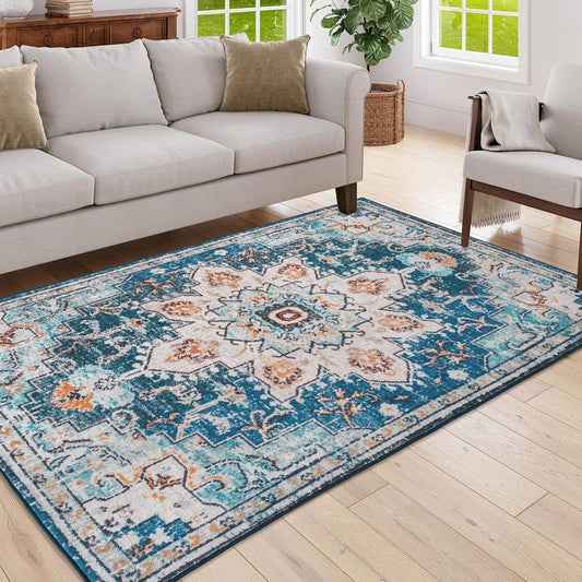 Vintage Boho Flower Area Rug – Washable and Non-Slip for Any Space