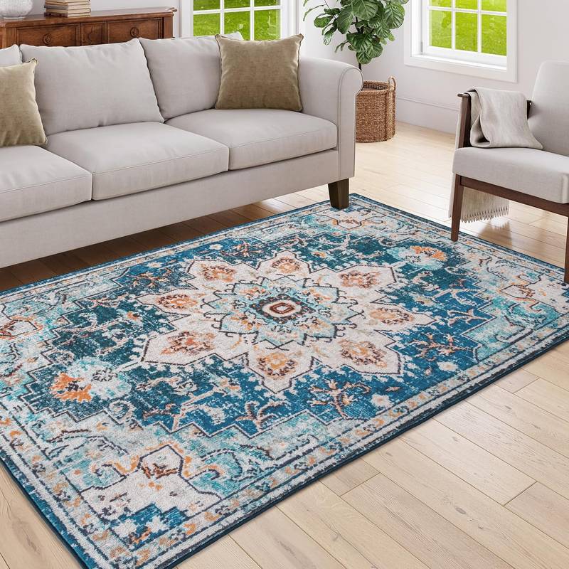 Vintage Boho Flower Area Rug – Washable and Non-Slip for Any Space
