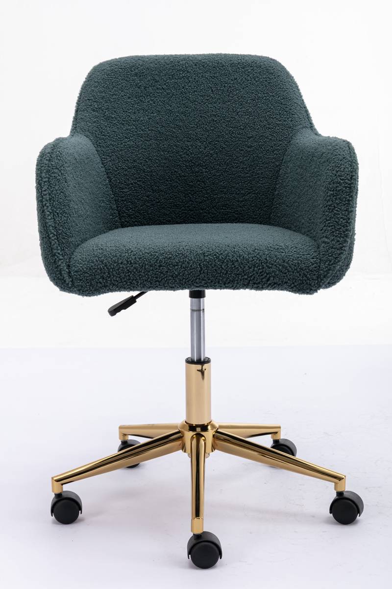 Chic Green Teddy Swivel Chair with Gold Legs
