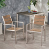 Stylish Outdoor Aluminum Dining Chairs with Natural Wood Look - Set of Two