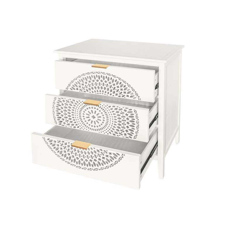 Chic Hollow-Carved 3-Drawer Storage Cabinet