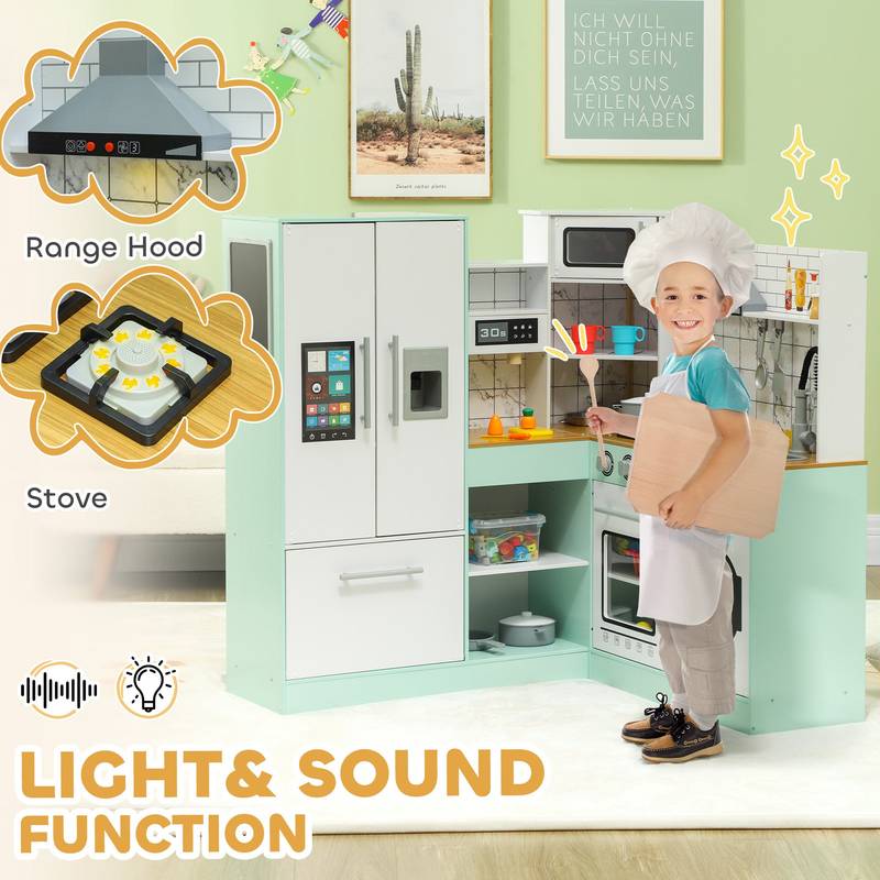 Joyful Kitchen Playset for Kids - Cozy Corner Kitchen with Real Sounds and Chalkboard