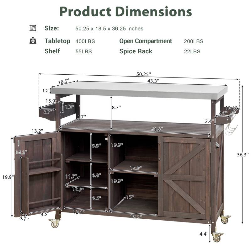 Rustic Rolling Outdoor Kitchen Bar & Grill Station