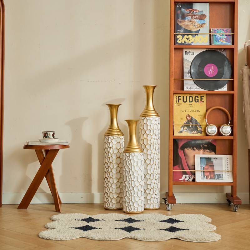 Chic White Metal Vase Trio