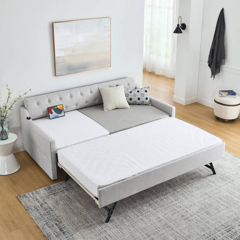 Cozy Beige Daybed with USB Trundle