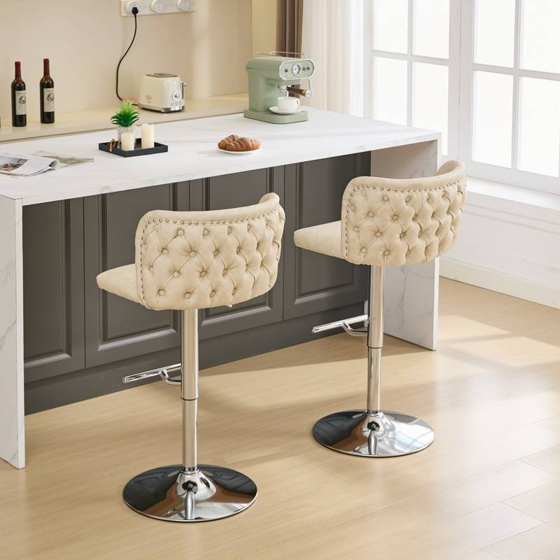 Chic Beige Swivel Bar Stools - Set of Two