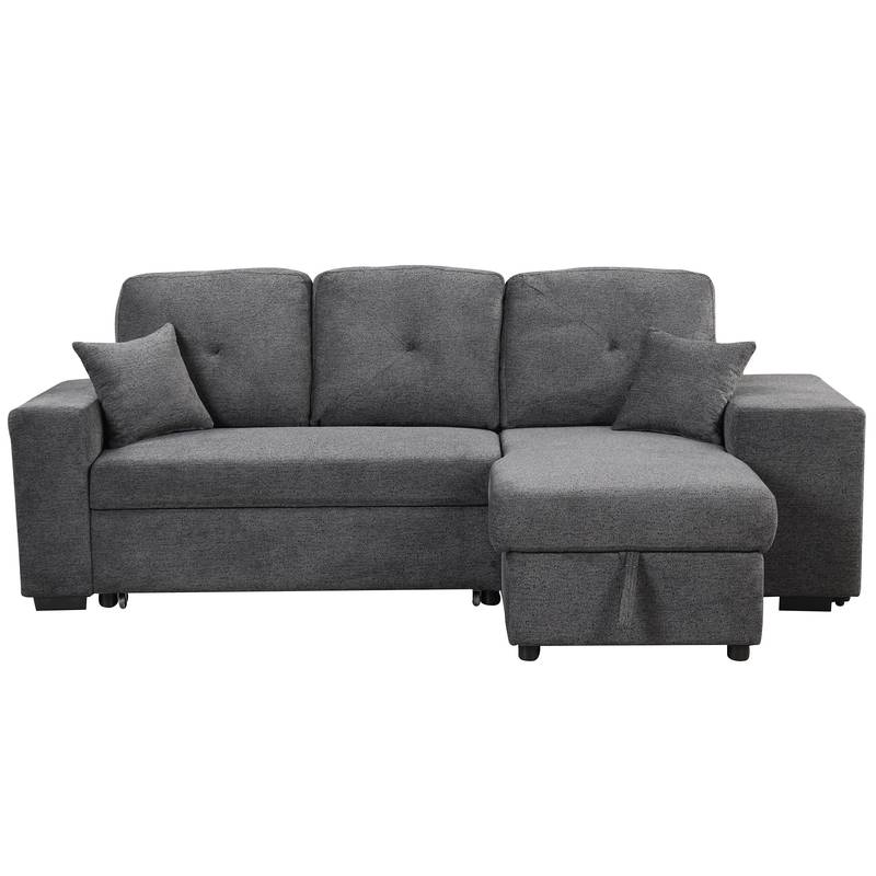 Versatile L-Shaped Sofa Bed with Side Shelf & Stools