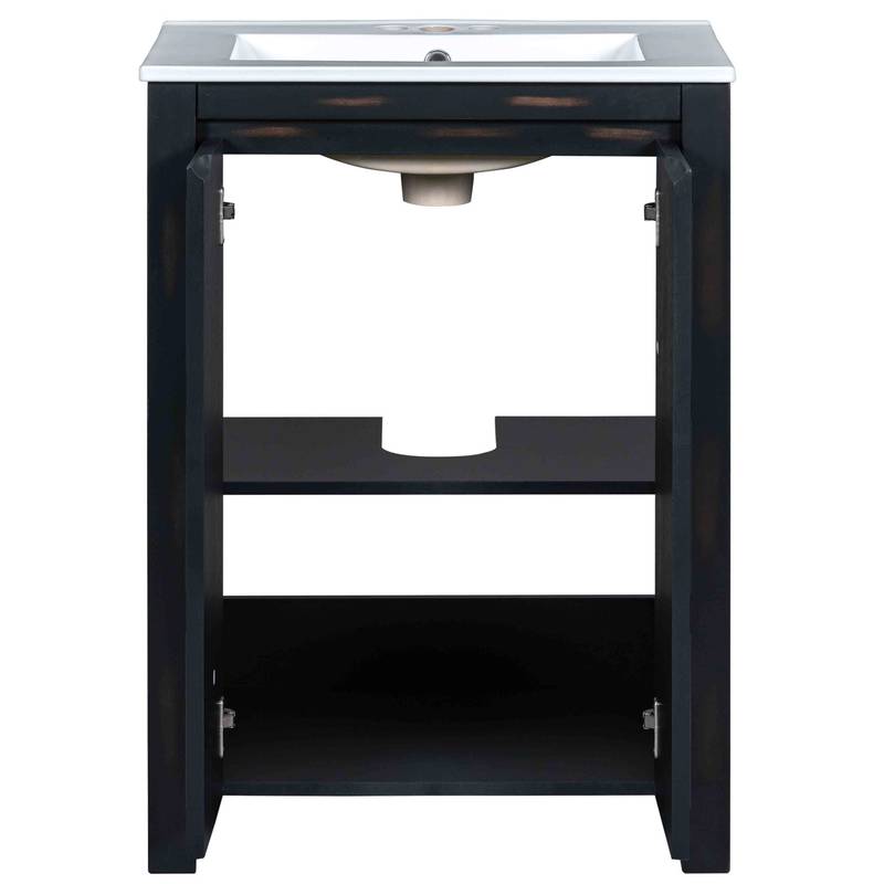 Charming Vintage Bathroom Vanity with Ceramic Sink and Soft-Close Doors