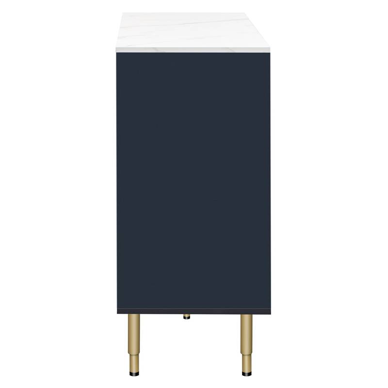 Chic Navy Buffet with Marble Top and Glass Doors