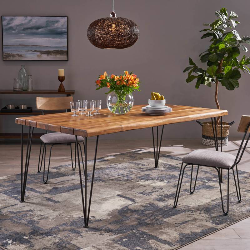 Zion Rustic Wood & Metal Dining Table