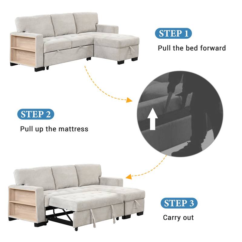 Chic Light Gray Chaise Lounge with Hidden Storage and USB Charger