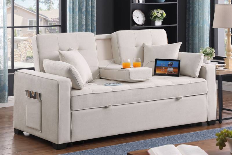 Cozy Convertible Loveseat with Cup Holders & Charging Ports