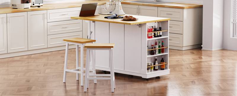 Cozy Kitchen Island with Bar Stools & Storage