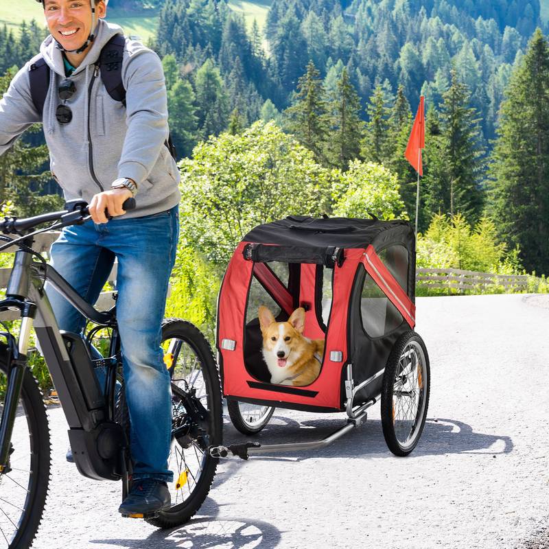 PawPals Bike Trailer-Red & Black Adventure Wagon for Dogs